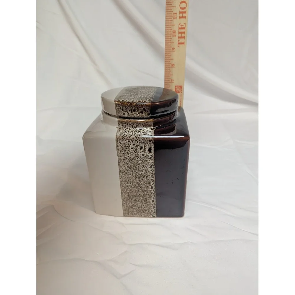 Pier 1 Canister Set Brown Tri Color Reactive‎ Glaze 2pc Stoneware Canister